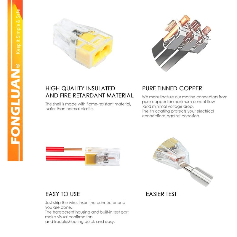 FONGLUAN 100pcs Push-in Wire Connector Splicing Terminals for Solid and Stranded Conductors with 2/4/8 Wires - Image 3
